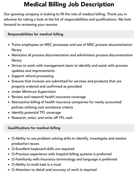 Medical Billing Manager Job Description, Duties, and .